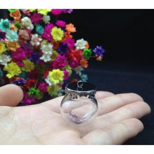 5pcss 20*15mm glass globe Gun black crown base set glass vial pendant glass bottle dome cover necklace charms jewelry findings