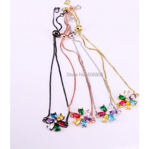 6PCS ZYZ-B1130 Rainbow Jewelry Brass Micro Pave CZ Rainbow Stone Flower Connector Bracelets Women Jewelry
