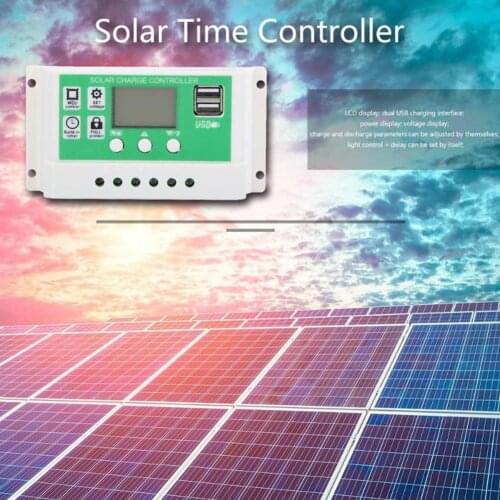 10A 20A 30A Auto Solar Charge Controller Adjustable PWM LCD Dual USB Output Port Solar Panel Battery PV Regulator 12V 24V