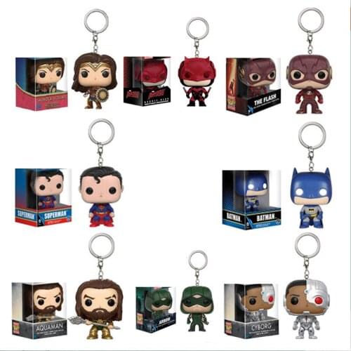 FUNKO Justice League Superhero Flash Aquaman Wonder Women Pocket Keychain Figure Collection Toy for Children Christmas Gift