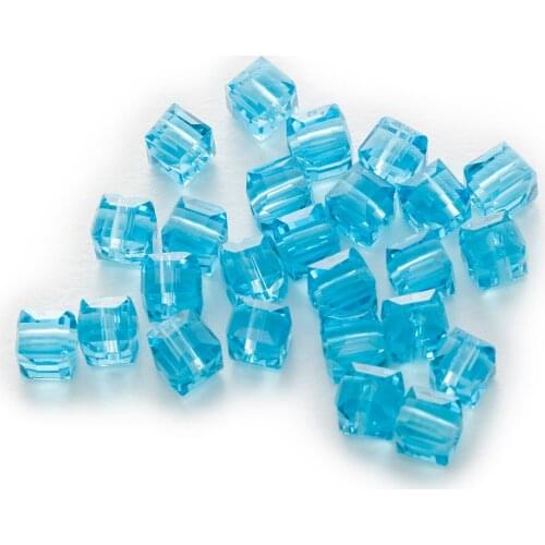 50 Piece Lake Blue Cut Faceted Crystal Glass Cube Spacer Beads Fit Necklace Bracelet Making For Women Jewelry Making DIY 4-8mm