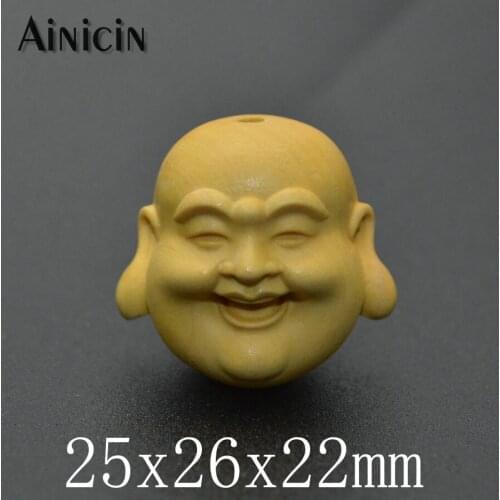 Laughing Buddha Head Beads 25x26mm Boxwood Carving Pendant Fashion Figure Figurine Crafts DIY Buddhist Jewelry Making Findings