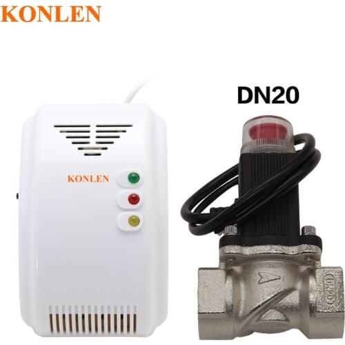 Gas Detector Sense Leak Natural Lpg Alarme and Electrovalve DN20 Shut Off the Gas Valve Automaticlly for Home Safety