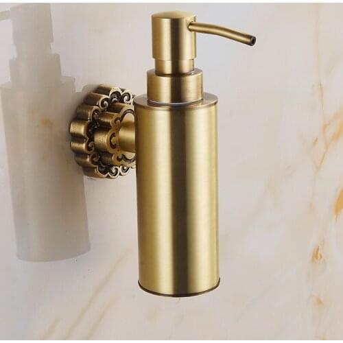 Vidric Liquid Soap Dispensers Antique Brass Wall Mounted Shampoo Soap Dispenser Liquid Soap Holder Bathroom Accessories