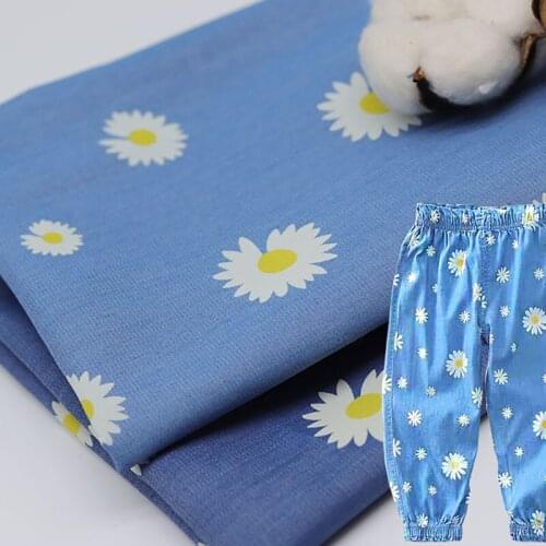Tencel Jeans Fabric Flower Printed Light Weight Denim Fabrics Soft Smooth Tissus For DIY Pants Dress Handcrafts Telas 50X150cm