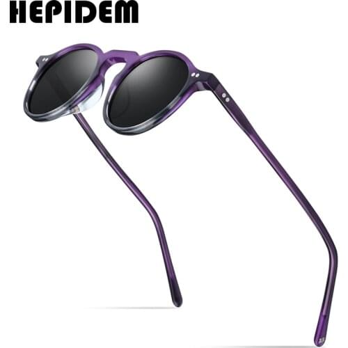 HEPIDEM Acetate Polarized Sunglasses for Women Small Face 2020 New Luxury Brand Designer Retro Vintage Round Sun Glasses 9130