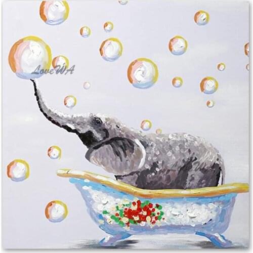 Elephant Having Shower Canvas Picture Art Oil Painting Wall Hangings Cartoon Art On Canvas For Modern Kids Room Decorative Item