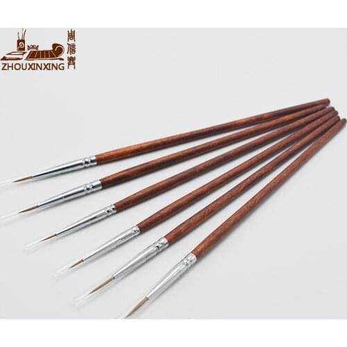 6Pcs/Set Watercolor Brush Weasel Hair birch Aquarelle Paintbrush Wooden Handle Artist Paint Brushes Round Head Hook Line Pen