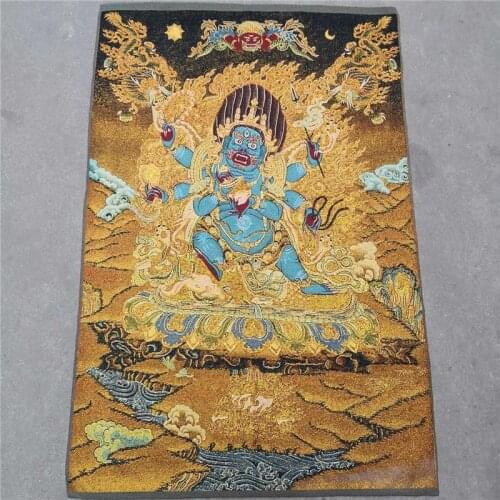 China old Tibet silk Thangka like hanging painting fengshui Tibetan Buddhas Six-armed Vulcan God statue