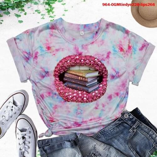 Cool Streetwear Female T-shirt Lips Print Harajuku T-shirts for Women Summer Hip Hop Tie Dye T Shirt Tee Shirt Femme Top