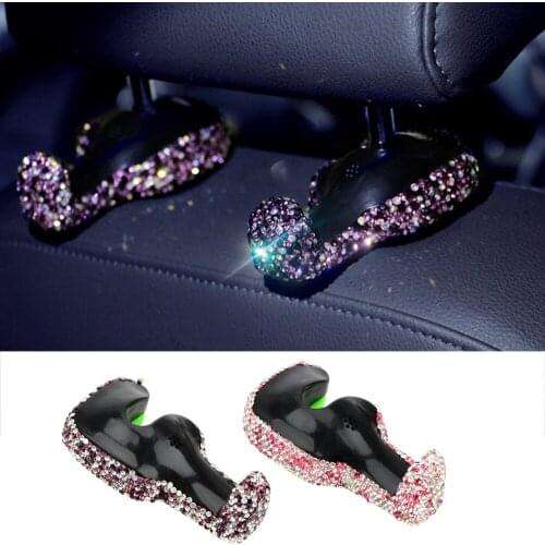 LEEPEE Artificial Crystal Diamond Headrest Hanger Bling Bling Car Back Seat Hook 1 Piece Random Side Universal Hideable