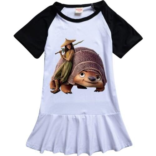 Summer Kids Clothes Girls Dress Raya and The Last Dragon T-shirt Skirt Children Ice Silk Short Sleeve Outfits Cartoon Clothes