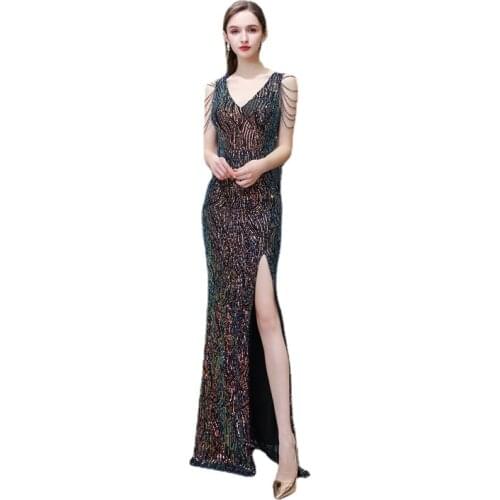 Milomi.CP Full Sequined V-Neck Sleeveless Formal dress Evening gown Robe de soiree Ever pretty Mermaid Vestido de festa 24444