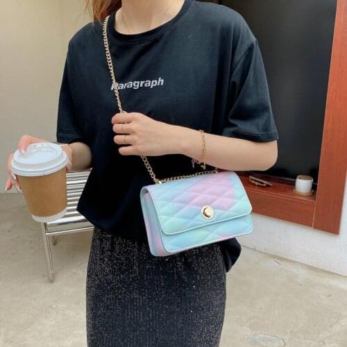 Fashion Women Diamond Lattice Shoulder Messenger Bags Multicolor Gradient Crossbody Chain Handbag Armpit Bag Quality Phone Purse