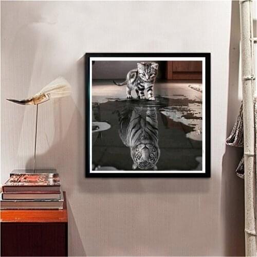 5D DIY Diamond Painting Kit for Adult Beginners Embroidery Cat & Tiger Cross Stitch Kit Decor +Tools