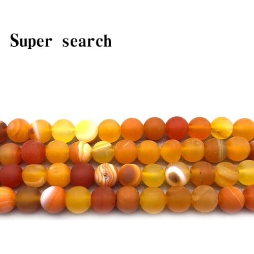 Natural Stone Forsted Dull Polish Matte Orange yellow Stripe Agates Loose Beads Earring Pendant 8mm Fit Diy For Jewelry Making