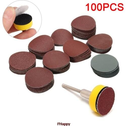 100pcs 25mm/1inch Sandpaper + 1pcs 1inch Hook Loop Backer Plate 1/8inch Shank + 1pcs Loop Sanding Pad Abrasives Mixed Polishing
