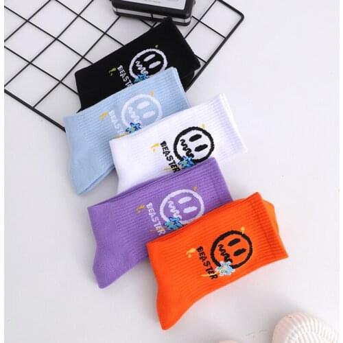 Adult Funny Middle Calf Short Crew Street Fashion Cotton Socks Daily Youth Teen paw print Streetwear Little Demon Devil Face Sox