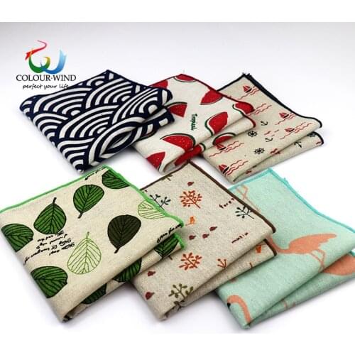 2019 New Style Cotton Linen Fashion Pocket Square Vintage Handkerchief Qstrich Flower Stars Leaves 25*25cm Hankies Towel Casual