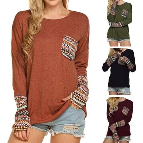 NEW Women Patchwork Casual Loose T-shirts Top With Thumb Holes