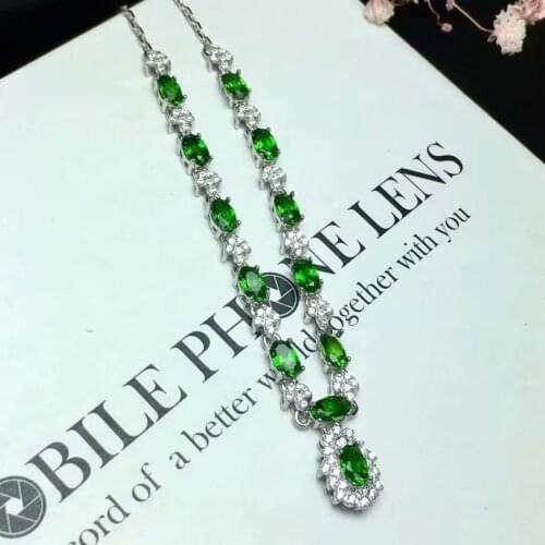 925 silver inlaid with natural tremolite necklace An expensive necklace Beautiful jewelry. Birthday gift for dinner