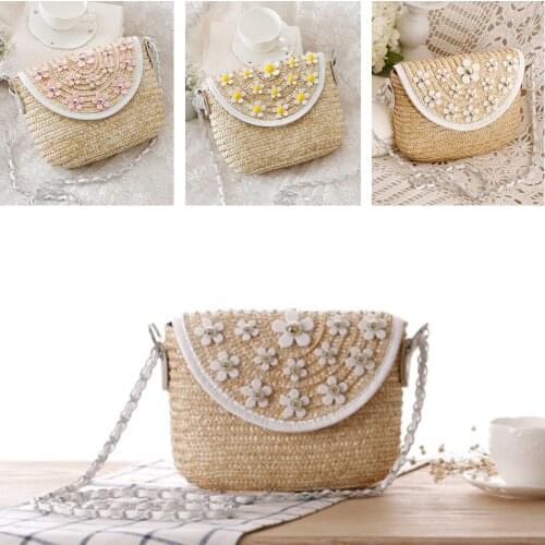 Retro Vintage Women Girl Woven Bag Handmade Rattan Straw Hand Bags Floral Zipper Beach Wallets Organizer Purses Storage Travel