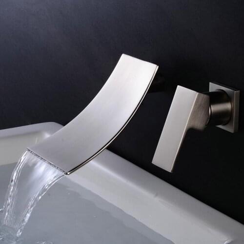 Basin Faucet Brass black/Nickel/Chrome In-wall Square Bathroom Sink Faucet 3 Hole Double Handle Hot And Cold Waterfall Taps