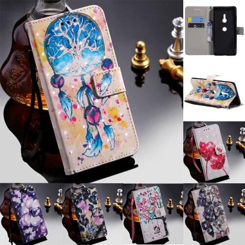 Sunjolly for Sony Xperia XZ3 Phone Case for Sony XZ 3 Lanyard 3D Stand Flip Wallet Cover coque for Sony Xperia XZ3 Cases Luxury