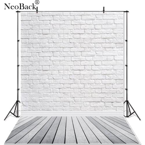 Thin Vinyl Photo Background Grey Wood Floor Studio Vinyl White Bricks Photography Backdrop for Pet Photography Cakes Photos