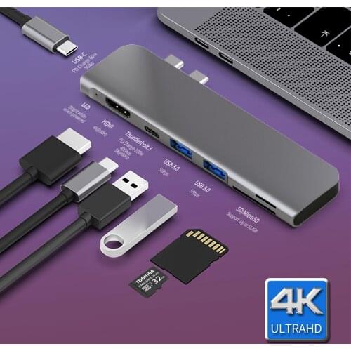 USB 3.1 Type-C Hub To HDMI Adapter 4K Thunderbolt 3 USB C Hub with Hub 3.0 TF SD Reader Slot PD for MacBook Pro/Air 2018 - 2020