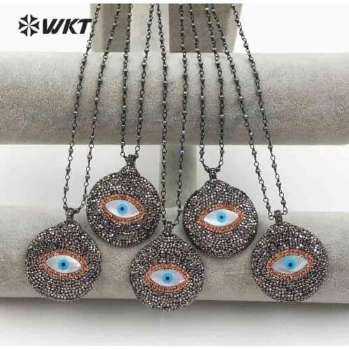 WT-NV214 WKT Unique design round sticky natural stone center eye pattern hematite rosary chain