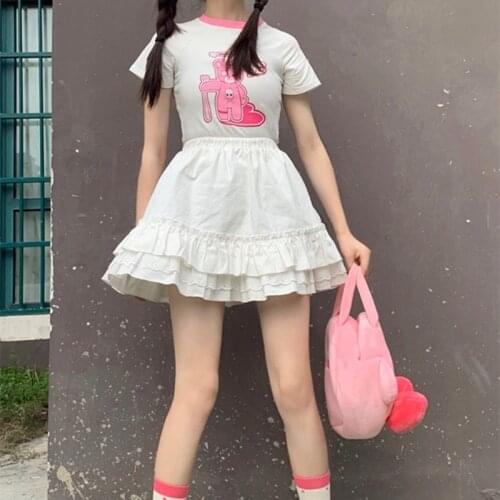 Autumn Japanese Harajuku Hot Girl Kawaii White Skirts Streetwear Fashion Sweet Cute Punk High Waist Mini Cake Skirt