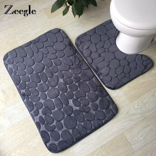 Zeegle 3D Stone Memory Foam 2pcs Bath Mats Set Anti-slip Floor Mats Bathroom Toilet Rugs Absorbent Bathroom Matrresses 2 pieces