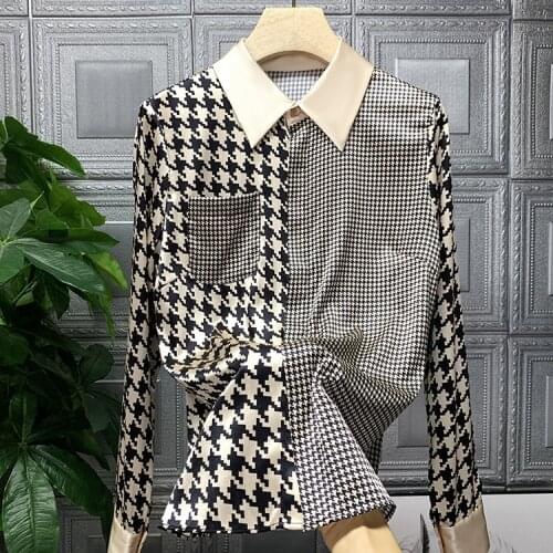 Chic OL elegant Shirts 2020 Autumn Womens High quality plaid Shirts & Blouses C370