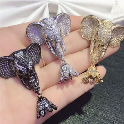 Womens 32x50mm golden plated cubic zircon Micro Pave elephant pendant tassel