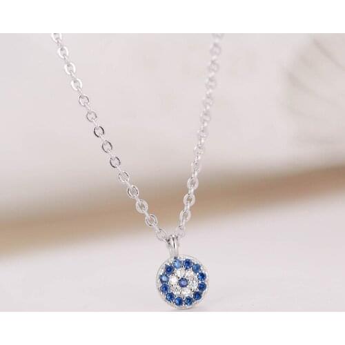 Daisies Dainty Silver Chain Girl Women Blue Crystal Evil Eye Jewelry 925 Sterling Silver Lucky Eye Choker Necklace
