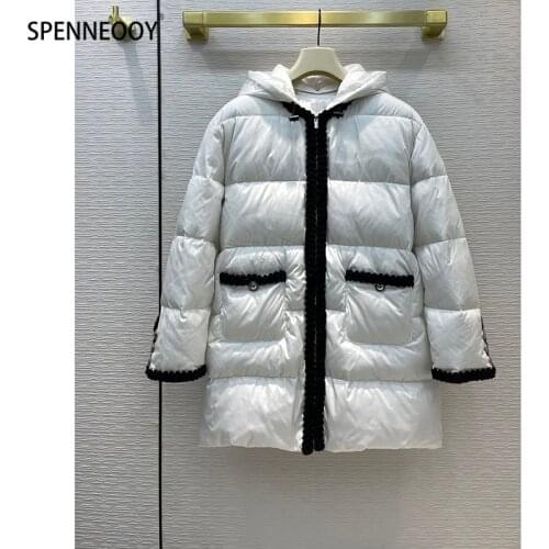 SPENNEOOY Winter White Duck Down Long White Overcoat Outwear Women High-End Removable Cap Thick Down Jackets Coat