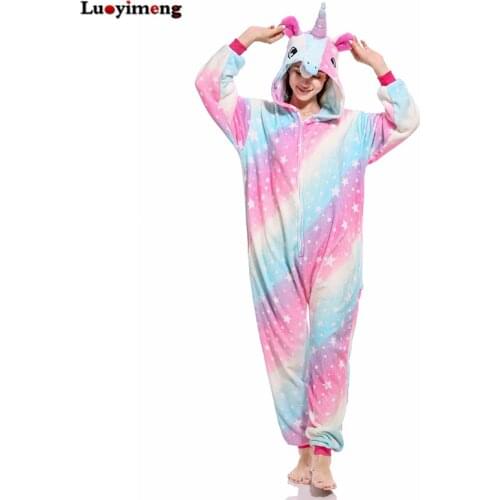 Winter Pink Unicorn Pajama Sets Cartoon Sleepwear Women Pajamas Flannel Animal Stitch Panda Unicorn Pyjama Kigurumi Nightwear