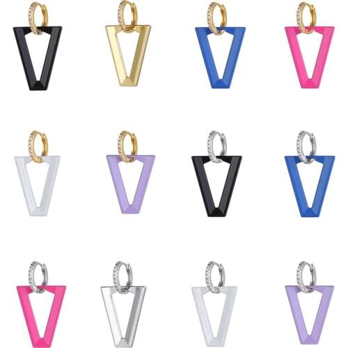 1PC Colorful Triangle Pendant Dangle Earrings CZ Ear Piercing Drop Earring for Women Neon Fluorescent Party Fashion Jewelry Gift