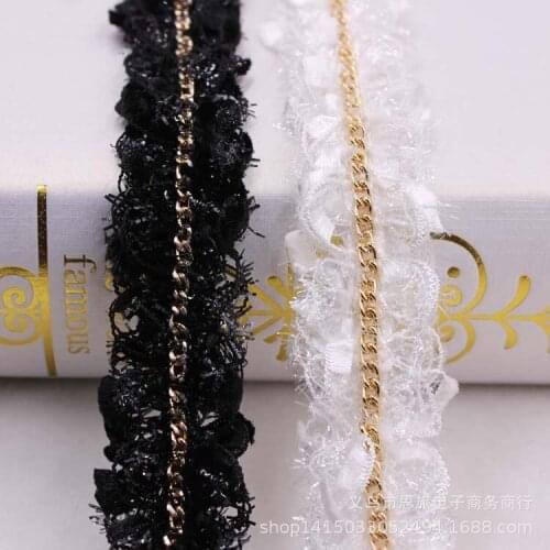 1 yards Pleated Frayed Edges Gold Chain Lace Ribbons DIY Craft Clothing Sewing Accessories