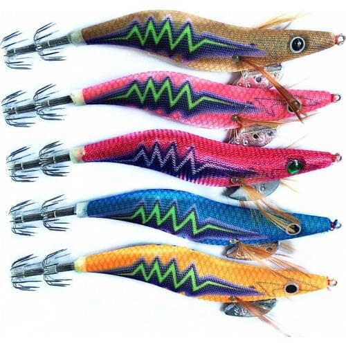 10PCS New Design 3.5# Shrimp Bait Squid Jig Wood Shrimps Lures Fishing Squid Hook Cuttlefish Lures Octopus Bait Fishing Tackle