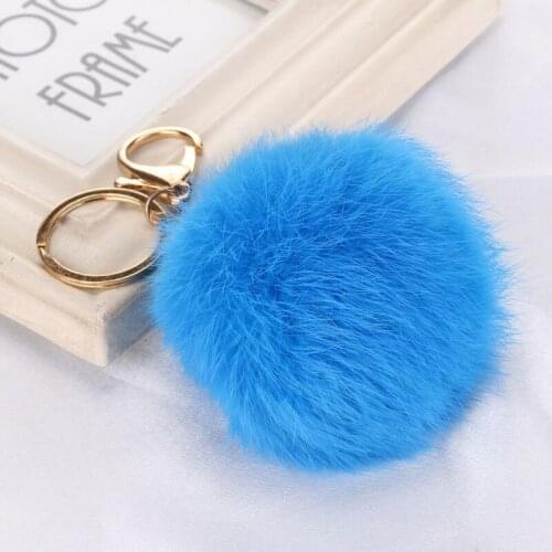 20pcs mixed 10 colors 8CM Cute Genuine Leather Rabbit fur ball plush key chain car key ring Bag Pendant car keychain