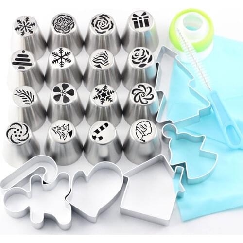 25Pcs/Set Christmas New Year Icing Piping Nozzles Cookie Cutters Moulds Fondant Pastry Decorating Baking Kitchen Tools