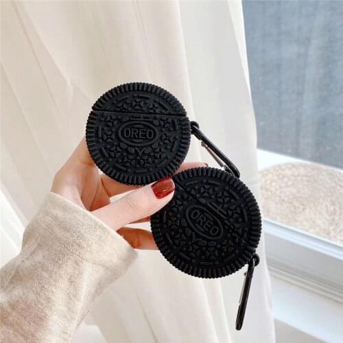 3D Funny Oreo Cookies Design Earphone Case with Keychain for Airpods Pro Cute Biscuit Style Protective Cover for Airpods 1/2