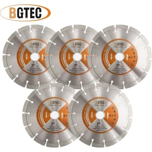BGTEC 5pcs 7'' Diamond Segmented Saw Blades 180MM Cutting Disc for Hard Material Stone Ceramic