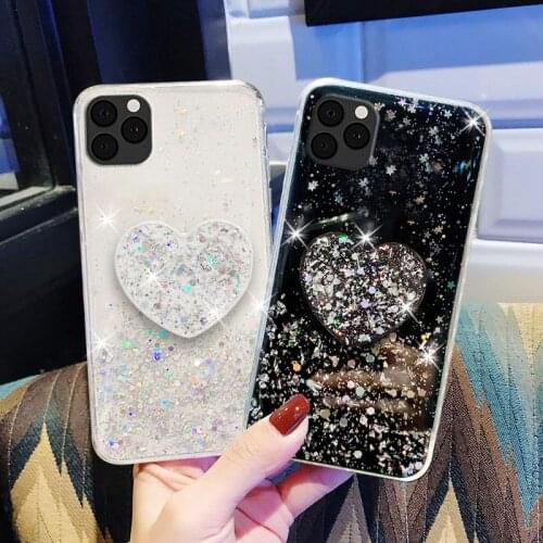 Bling Glitter Case For iPhone 12 11 Pro Max Cases Epoxy Cover On iPhone XR XS Max X 7 8 Plus SE 2020 Heart Holder Phone Covers