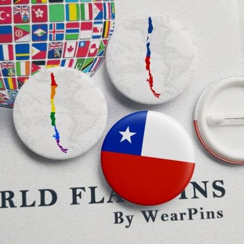 Chile Flag Map Tin Button Pins LGBT Gay Rainbow Pride Tin Button Badges