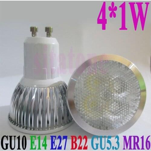 DHL and HK Post Air Mail Free shipping sale AC85-265V GU10 B22 E14 E27 GU5.3 MR16-12V 4W LED spotlight 4*1w led lamp