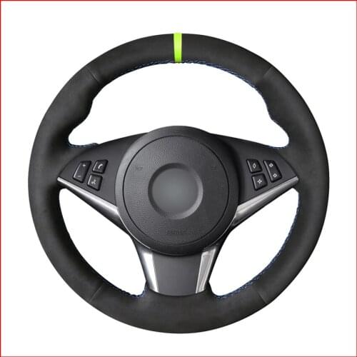 DIY Black Suede Car Steering Wheel Cover for BMW E60 530d 545i 550i E61 Touring 2005-2009 / E63 E64 630i 645Ci 650i 2004-2009