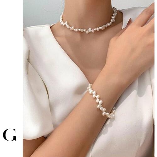 GHIDBK French Vintage Baroque Necklaces For Women Girls Irregular Personality Choker Freshwater Pearl Minimalist Necklace